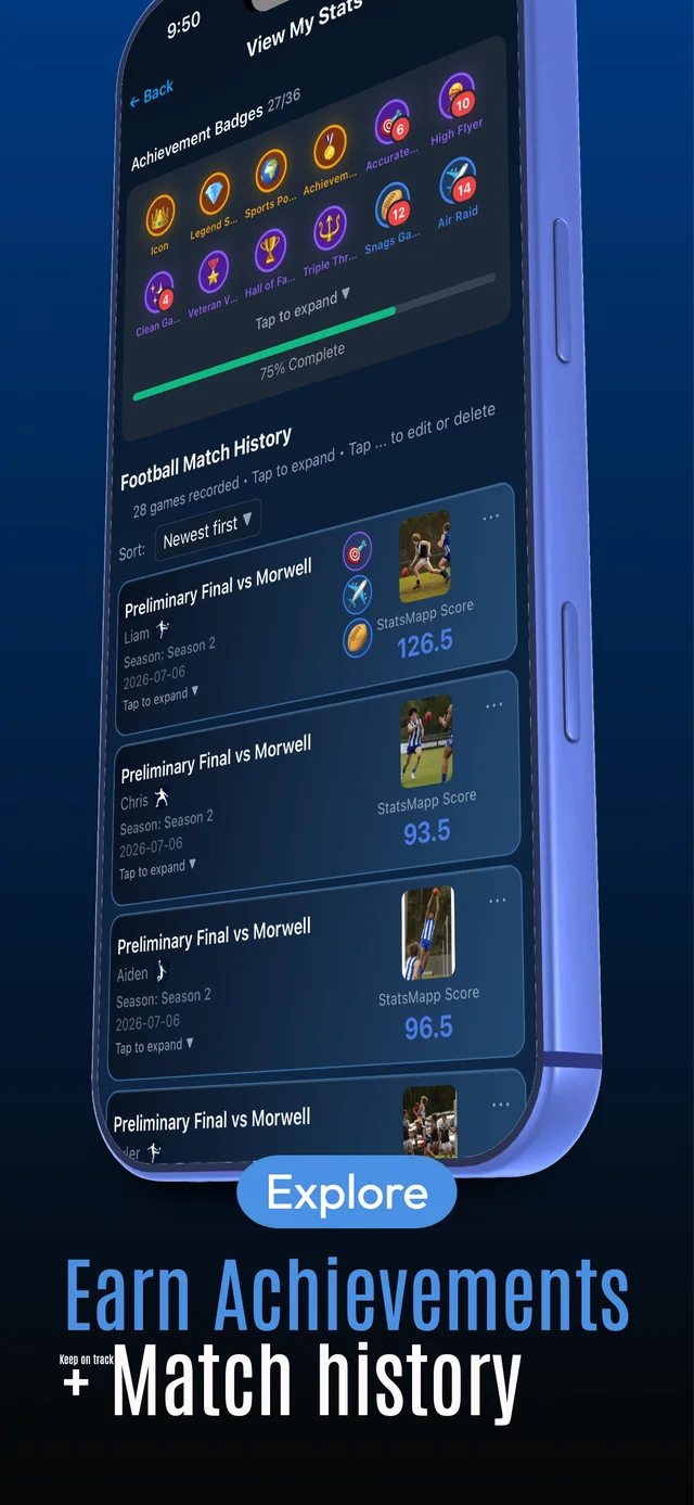 StatsMapp achievements badges and match history